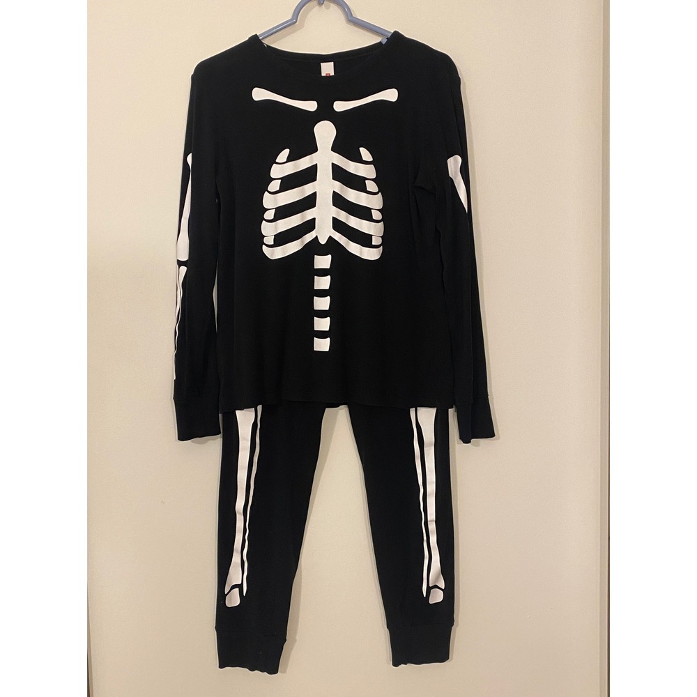 Target Womens Skeleton Pajama Set Black White Cotton Rib Halloween M